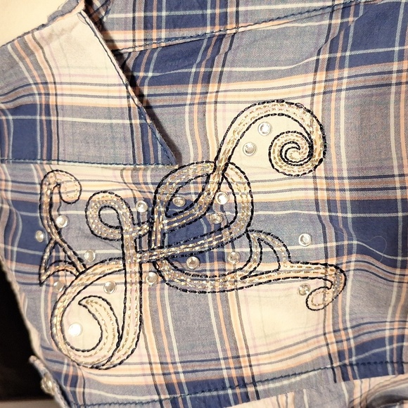 o Womens Rock 47th By Wrangler Snap Down Cap Sleeve Shirt XL - Picture 2 of 6